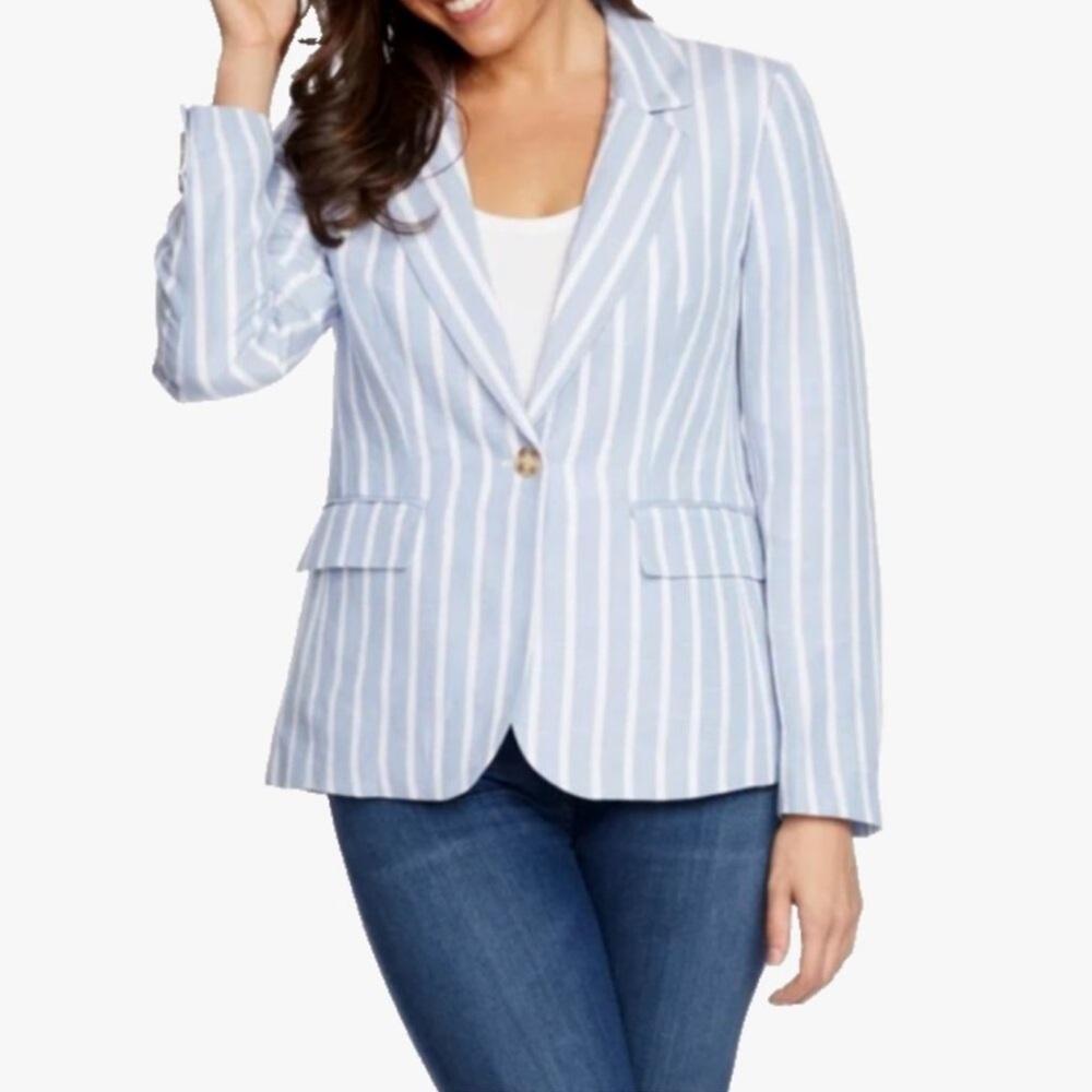 XXL : Philosophy republic clothing Linedstriped Linen Blue blazer Women